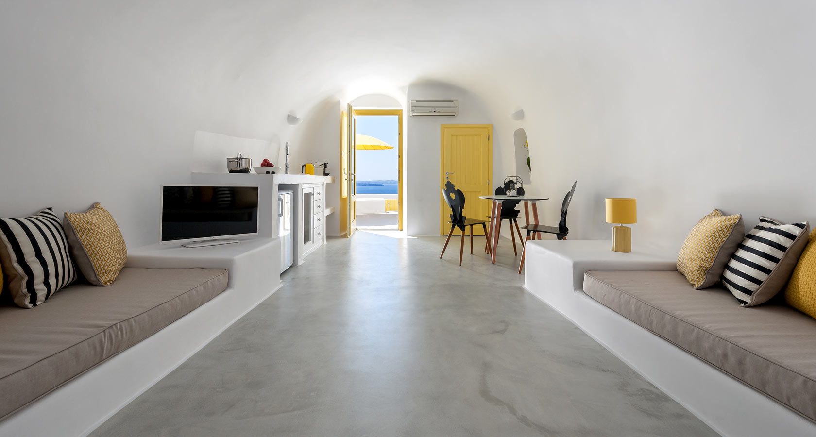 Interior of Villa Avra, an elegant cave house in Oia Santorini